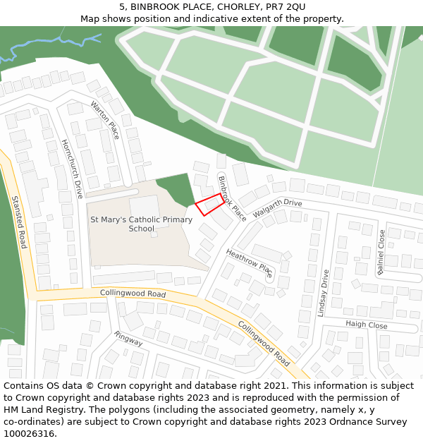 5, BINBROOK PLACE, CHORLEY, PR7 2QU: Location map and indicative extent of plot