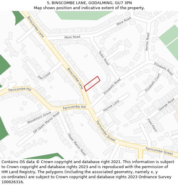 5, BINSCOMBE LANE, GODALMING, GU7 3PN: Location map and indicative extent of plot