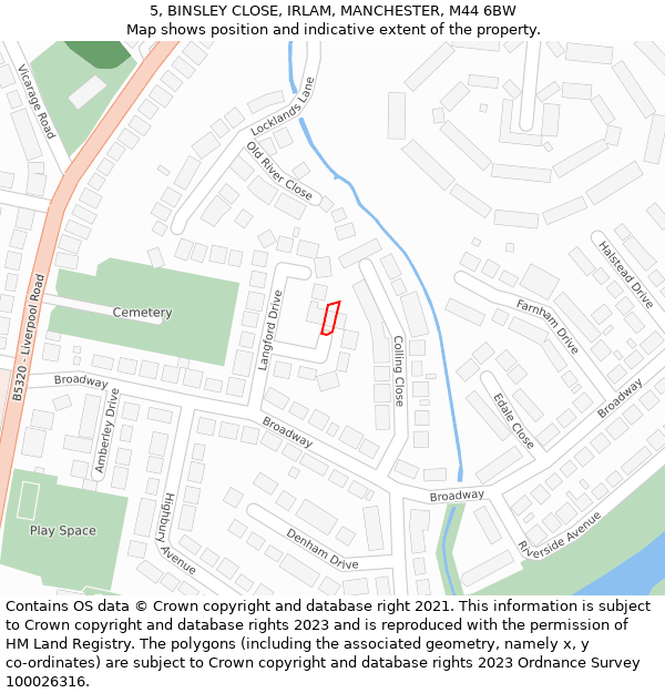 5, BINSLEY CLOSE, IRLAM, MANCHESTER, M44 6BW: Location map and indicative extent of plot