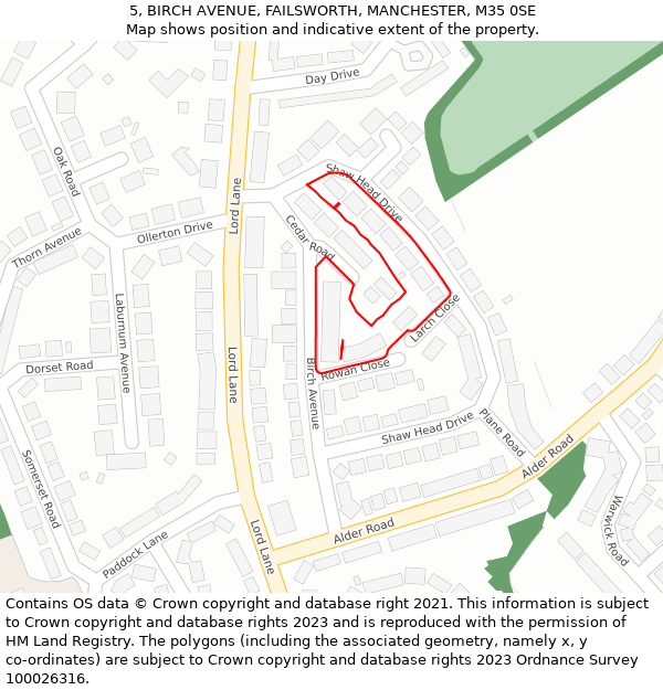 5, BIRCH AVENUE, FAILSWORTH, MANCHESTER, M35 0SE: Location map and indicative extent of plot