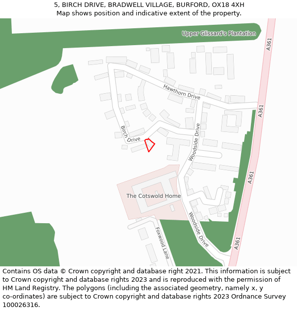 5, BIRCH DRIVE, BRADWELL VILLAGE, BURFORD, OX18 4XH: Location map and indicative extent of plot