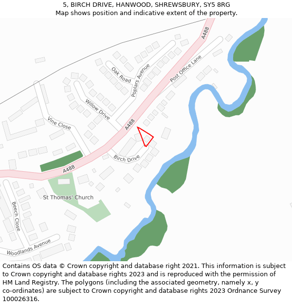 5, BIRCH DRIVE, HANWOOD, SHREWSBURY, SY5 8RG: Location map and indicative extent of plot