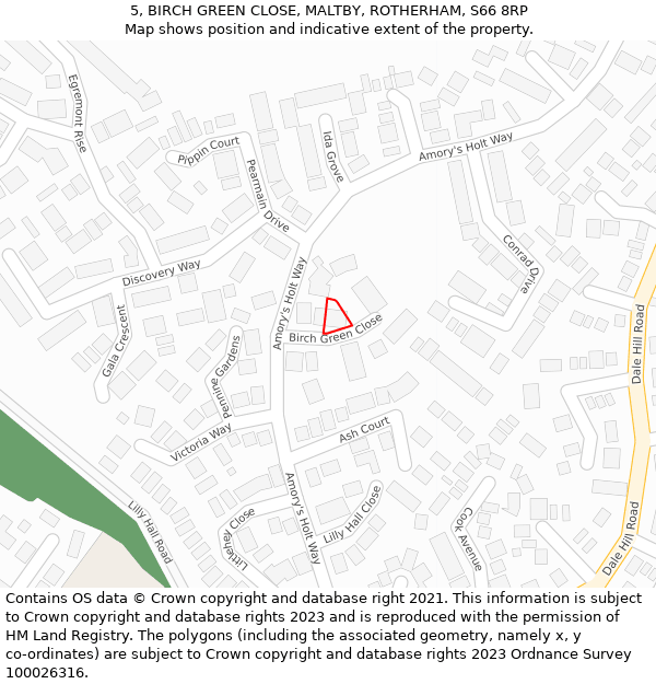 5, BIRCH GREEN CLOSE, MALTBY, ROTHERHAM, S66 8RP: Location map and indicative extent of plot