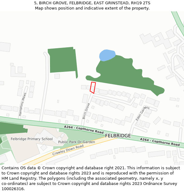 5, BIRCH GROVE, FELBRIDGE, EAST GRINSTEAD, RH19 2TS: Location map and indicative extent of plot