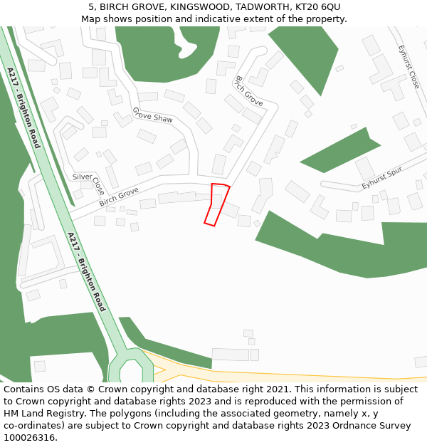 5, BIRCH GROVE, KINGSWOOD, TADWORTH, KT20 6QU: Location map and indicative extent of plot