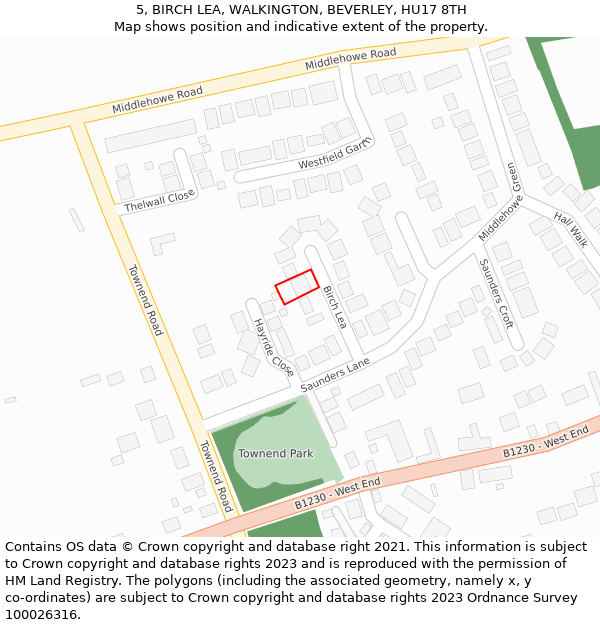 5, BIRCH LEA, WALKINGTON, BEVERLEY, HU17 8TH: Location map and indicative extent of plot