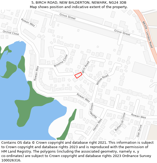 5, BIRCH ROAD, NEW BALDERTON, NEWARK, NG24 3DB: Location map and indicative extent of plot