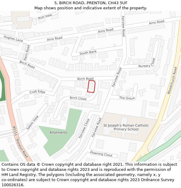 5, BIRCH ROAD, PRENTON, CH43 5UF: Location map and indicative extent of plot