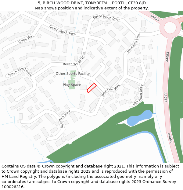 5, BIRCH WOOD DRIVE, TONYREFAIL, PORTH, CF39 8JD: Location map and indicative extent of plot