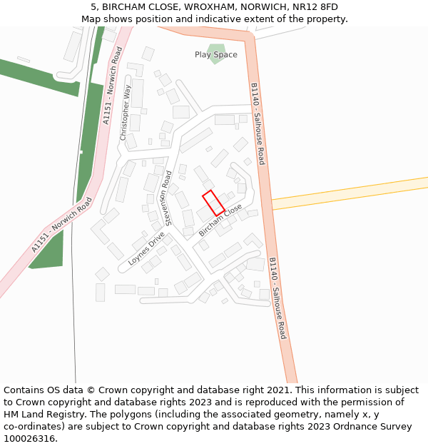 5, BIRCHAM CLOSE, WROXHAM, NORWICH, NR12 8FD: Location map and indicative extent of plot