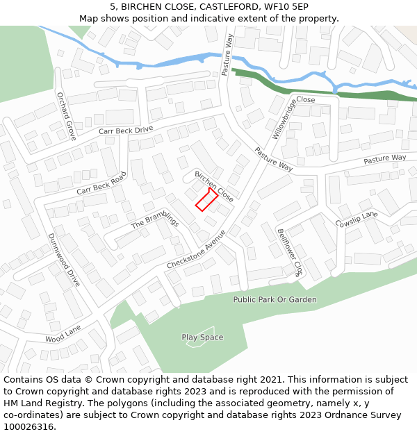 5, BIRCHEN CLOSE, CASTLEFORD, WF10 5EP: Location map and indicative extent of plot