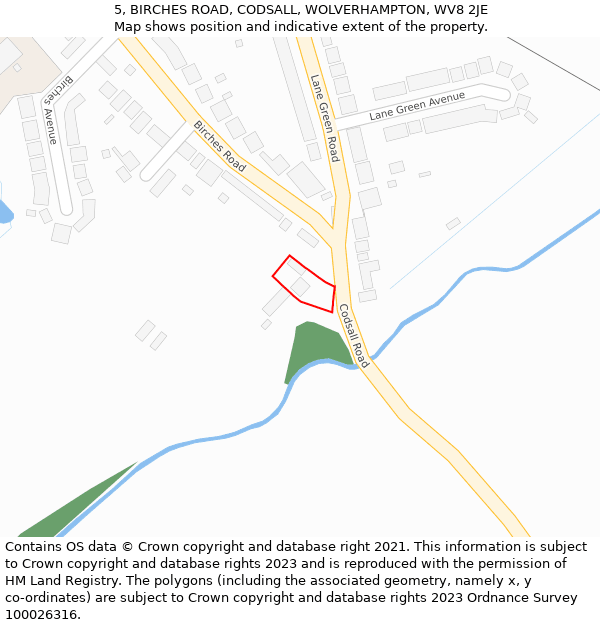 5, BIRCHES ROAD, CODSALL, WOLVERHAMPTON, WV8 2JE: Location map and indicative extent of plot