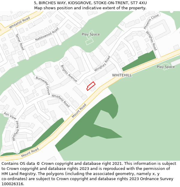 5, BIRCHES WAY, KIDSGROVE, STOKE-ON-TRENT, ST7 4XU: Location map and indicative extent of plot