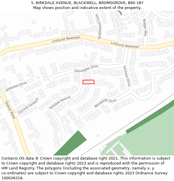 5, BIRKDALE AVENUE, BLACKWELL, BROMSGROVE, B60 1BY: Location map and indicative extent of plot