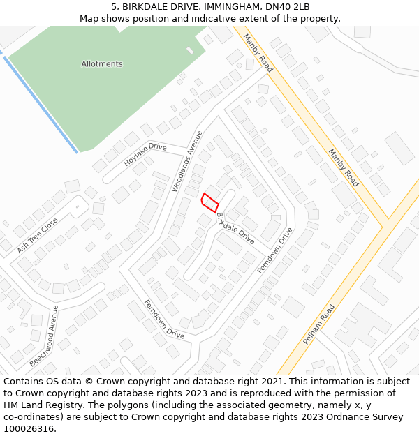 5, BIRKDALE DRIVE, IMMINGHAM, DN40 2LB: Location map and indicative extent of plot