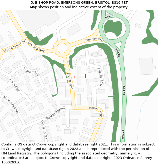 5, BISHOP ROAD, EMERSONS GREEN, BRISTOL, BS16 7ET: Location map and indicative extent of plot