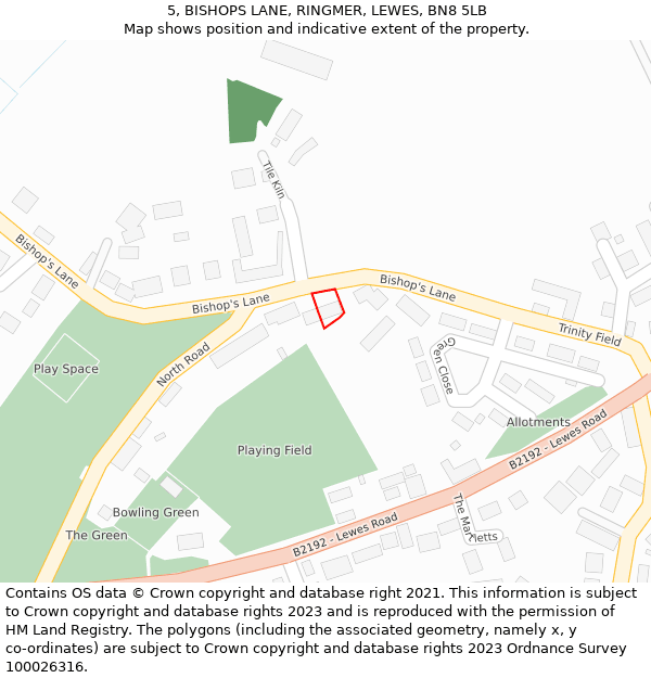 5, BISHOPS LANE, RINGMER, LEWES, BN8 5LB: Location map and indicative extent of plot