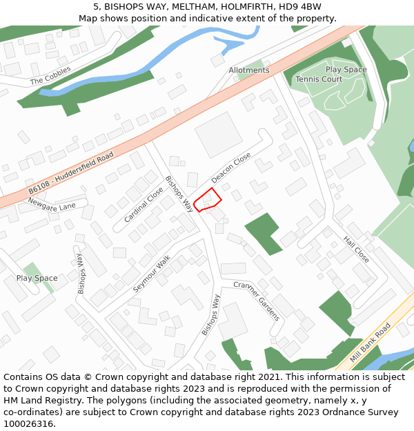 5, BISHOPS WAY, MELTHAM, HOLMFIRTH, HD9 4BW: Location map and indicative extent of plot