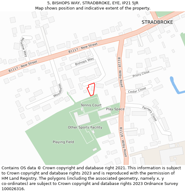 5, BISHOPS WAY, STRADBROKE, EYE, IP21 5JR: Location map and indicative extent of plot