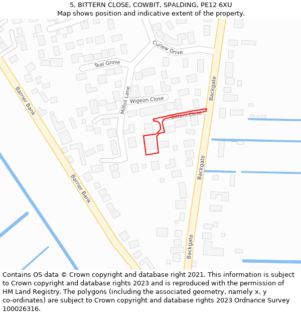 5, BITTERN CLOSE, COWBIT, SPALDING, PE12 6XU: Location map and indicative extent of plot