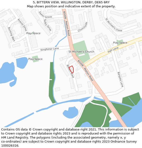 5, BITTERN VIEW, WILLINGTON, DERBY, DE65 6RY: Location map and indicative extent of plot