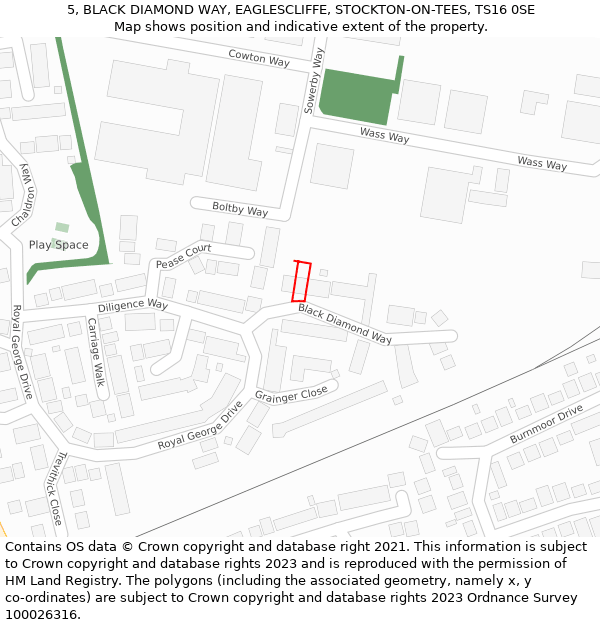 5, BLACK DIAMOND WAY, EAGLESCLIFFE, STOCKTON-ON-TEES, TS16 0SE: Location map and indicative extent of plot