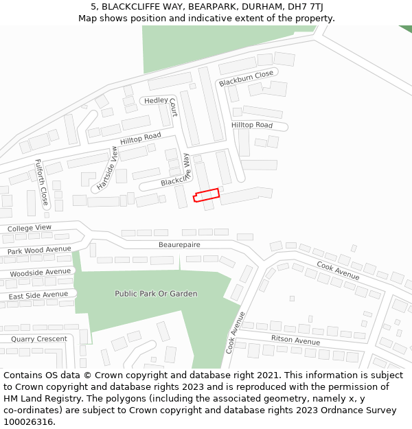 5, BLACKCLIFFE WAY, BEARPARK, DURHAM, DH7 7TJ: Location map and indicative extent of plot