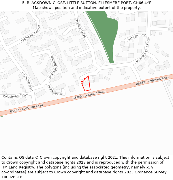 5, BLACKDOWN CLOSE, LITTLE SUTTON, ELLESMERE PORT, CH66 4YE: Location map and indicative extent of plot