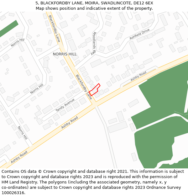5, BLACKFORDBY LANE, MOIRA, SWADLINCOTE, DE12 6EX: Location map and indicative extent of plot