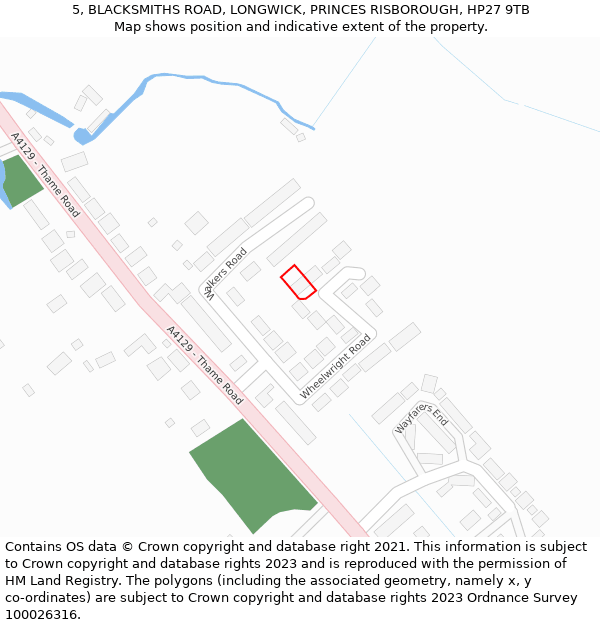 5, BLACKSMITHS ROAD, LONGWICK, PRINCES RISBOROUGH, HP27 9TB: Location map and indicative extent of plot