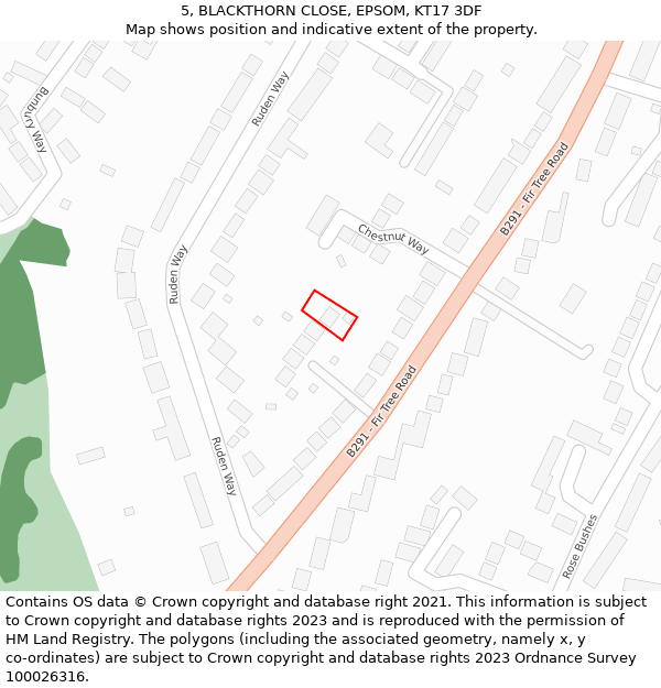 5, BLACKTHORN CLOSE, EPSOM, KT17 3DF: Location map and indicative extent of plot