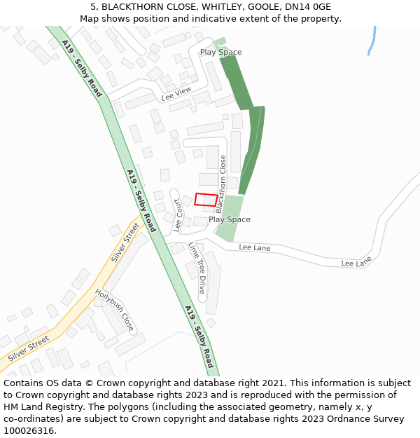 5, BLACKTHORN CLOSE, WHITLEY, GOOLE, DN14 0GE: Location map and indicative extent of plot