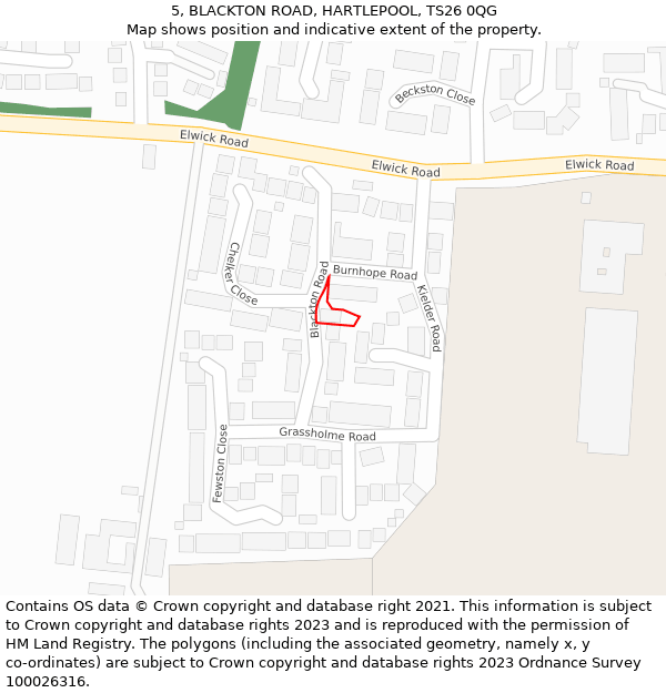 5, BLACKTON ROAD, HARTLEPOOL, TS26 0QG: Location map and indicative extent of plot