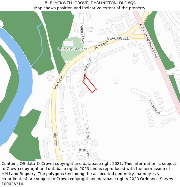 5, BLACKWELL GROVE, DARLINGTON, DL3 8QS: Location map and indicative extent of plot