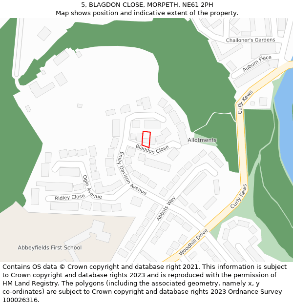 5, BLAGDON CLOSE, MORPETH, NE61 2PH: Location map and indicative extent of plot