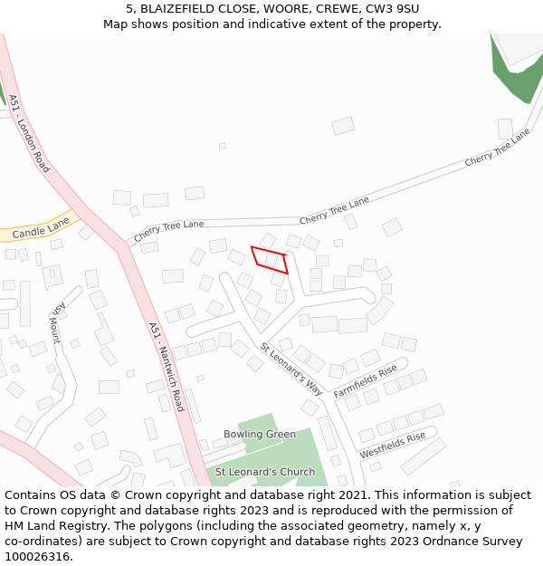 5, BLAIZEFIELD CLOSE, WOORE, CREWE, CW3 9SU: Location map and indicative extent of plot