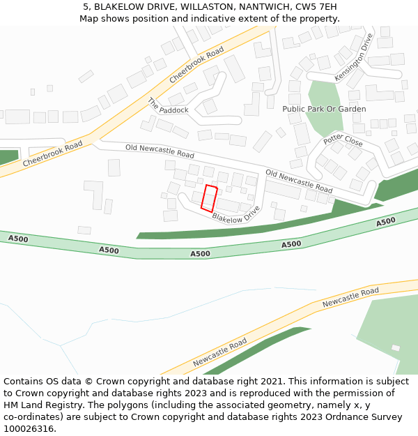 5, BLAKELOW DRIVE, WILLASTON, NANTWICH, CW5 7EH: Location map and indicative extent of plot