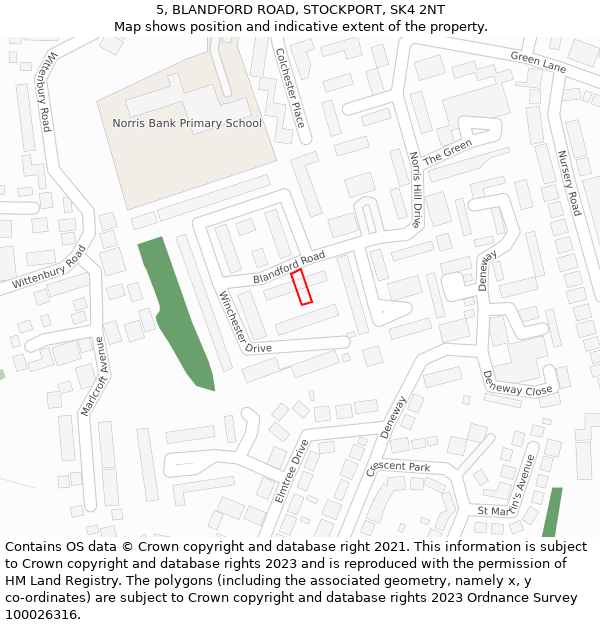 5, BLANDFORD ROAD, STOCKPORT, SK4 2NT: Location map and indicative extent of plot