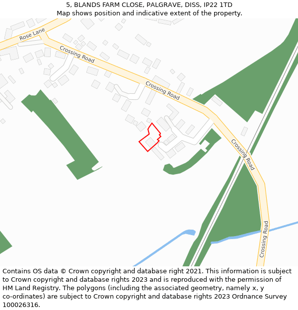 5, BLANDS FARM CLOSE, PALGRAVE, DISS, IP22 1TD: Location map and indicative extent of plot