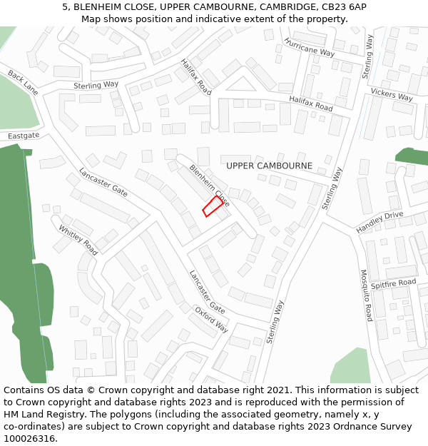 5, BLENHEIM CLOSE, UPPER CAMBOURNE, CAMBRIDGE, CB23 6AP: Location map and indicative extent of plot