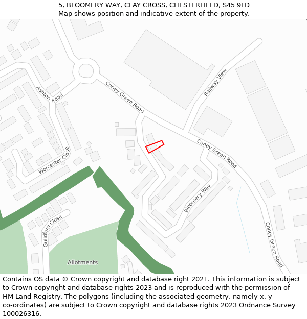 5, BLOOMERY WAY, CLAY CROSS, CHESTERFIELD, S45 9FD: Location map and indicative extent of plot