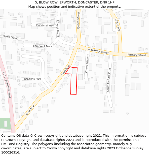 5, BLOW ROW, EPWORTH, DONCASTER, DN9 1HP: Location map and indicative extent of plot