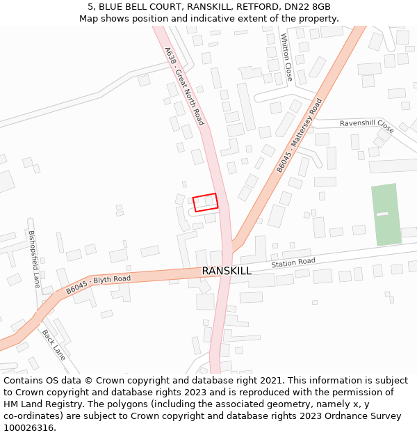 5, BLUE BELL COURT, RANSKILL, RETFORD, DN22 8GB: Location map and indicative extent of plot