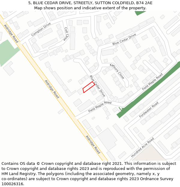 5, BLUE CEDAR DRIVE, STREETLY, SUTTON COLDFIELD, B74 2AE: Location map and indicative extent of plot