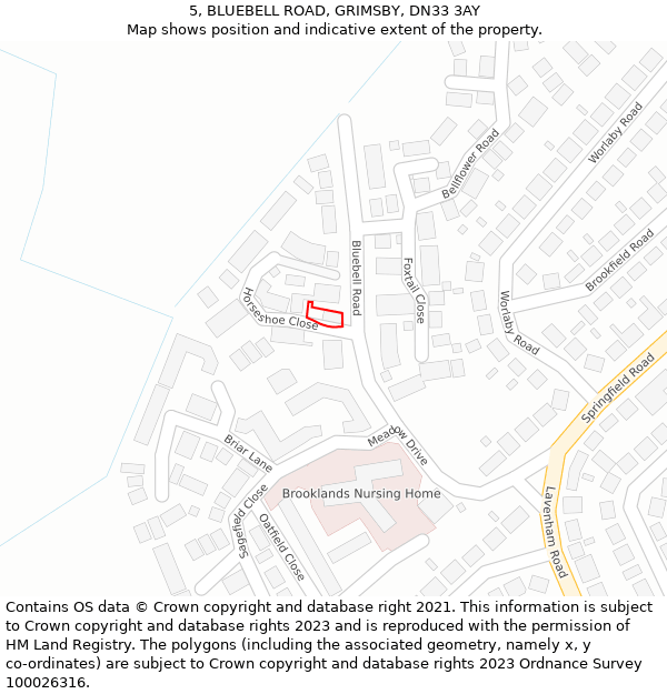5, BLUEBELL ROAD, GRIMSBY, DN33 3AY: Location map and indicative extent of plot