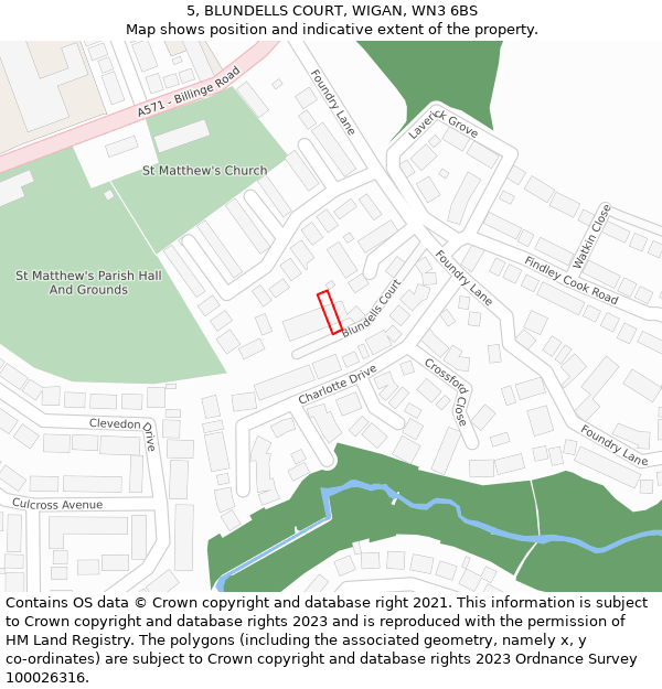 5, BLUNDELLS COURT, WIGAN, WN3 6BS: Location map and indicative extent of plot