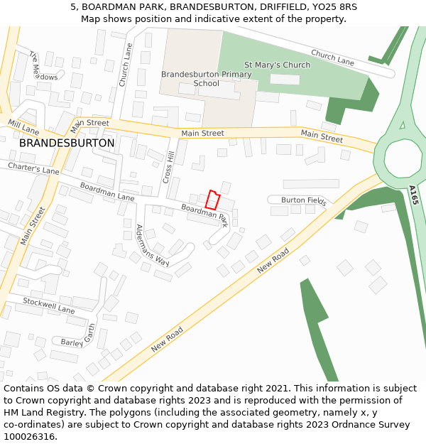 5, BOARDMAN PARK, BRANDESBURTON, DRIFFIELD, YO25 8RS: Location map and indicative extent of plot