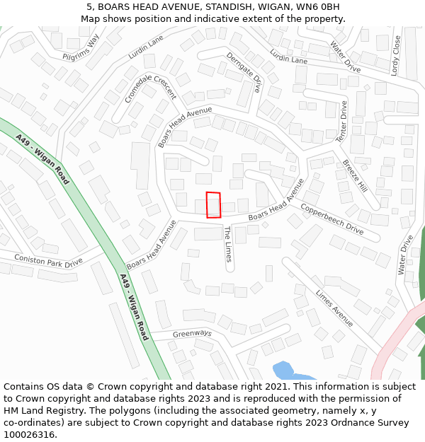 5, BOARS HEAD AVENUE, STANDISH, WIGAN, WN6 0BH: Location map and indicative extent of plot