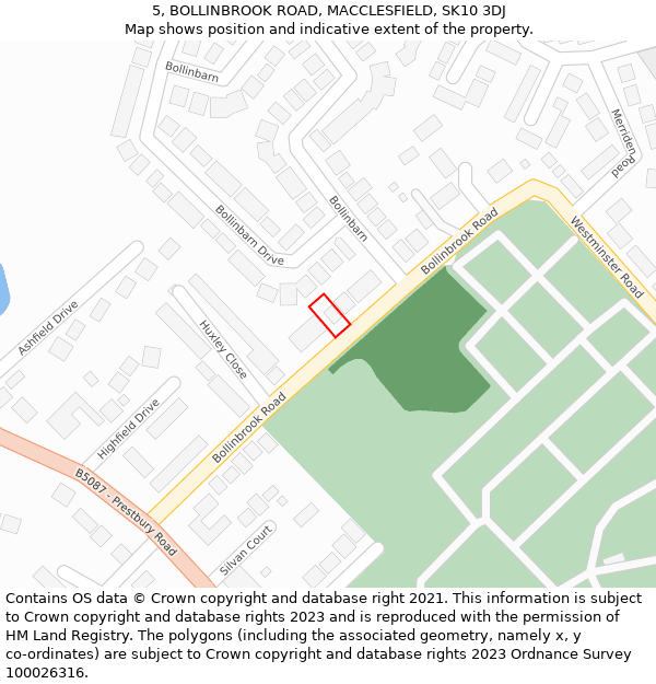 5, BOLLINBROOK ROAD, MACCLESFIELD, SK10 3DJ: Location map and indicative extent of plot
