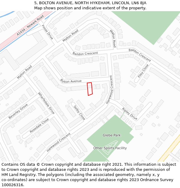 5, BOLTON AVENUE, NORTH HYKEHAM, LINCOLN, LN6 8JA: Location map and indicative extent of plot